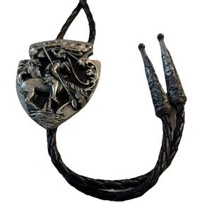 End of Trail Horse Bolo Tie Adjustable 36 inch Cord Antique Silver Made in USA